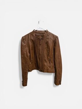 Heart Soul Women's Brown Faux Leather Zip Front Jacket